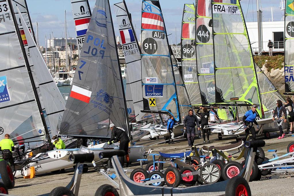 Comings and going on the ramp - La Semaine Olympique Française de Voile 2013 © Sail-World.com http://www.sail-world.com